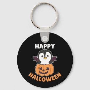 Penguin Happy Halloween Pumpkin Bat Costume Keychain