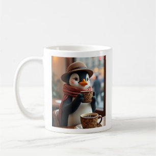 Penguin having a cup of coffee mug