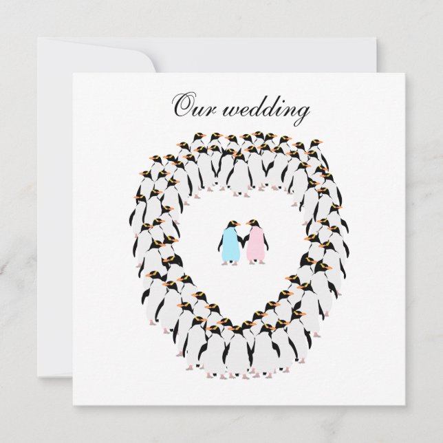 Penguin heart wedding invitation (Front)