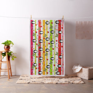 Penguin Hearts Floral Stripe Butterfly  Fabric