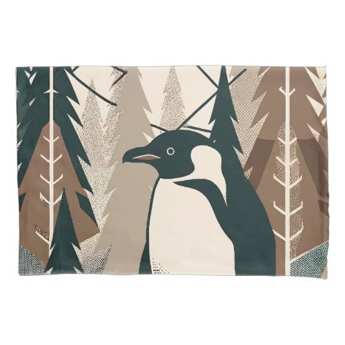 Penguin Hiking In The Brown Beige Taupe Forest Pillow Case