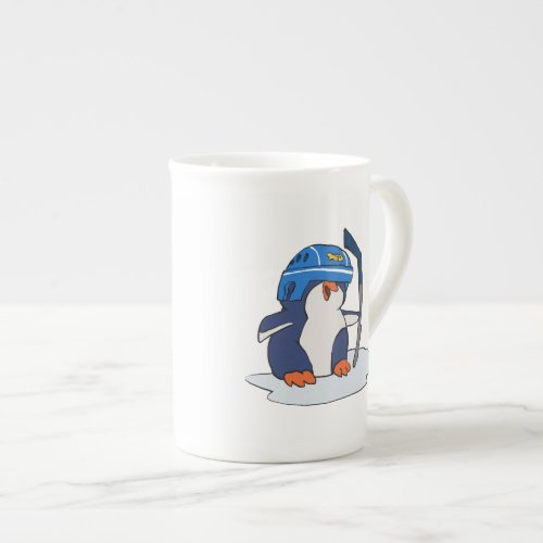 Penguin hockey player  choose background color bone china mug