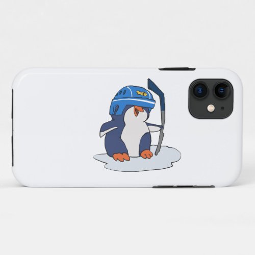 Penguin hockey player  choose background color iPhone 11 case