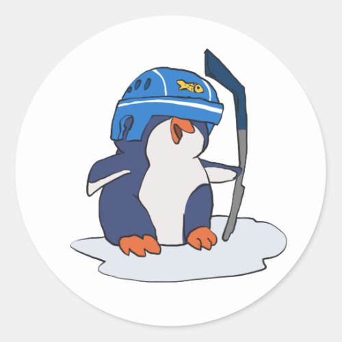 Penguin hockey player  choose background color classic round sticker
