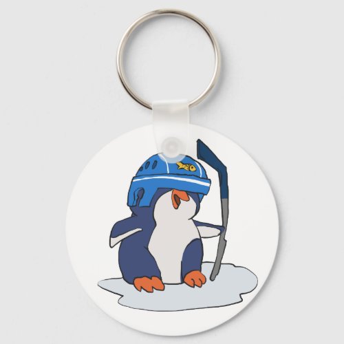 Penguin hockey player  choose background color keychain