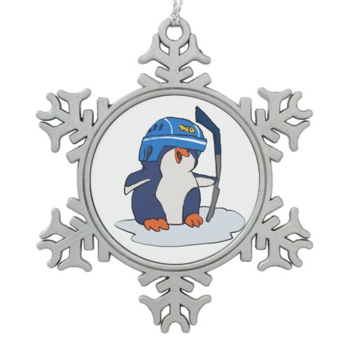 Penguin hockey player | choose background color snowflake pewter christmas ornament