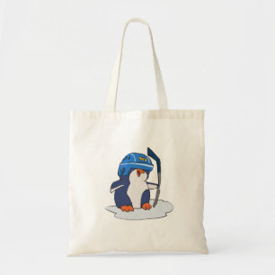 Penguin hockey player   choose background color tote bag