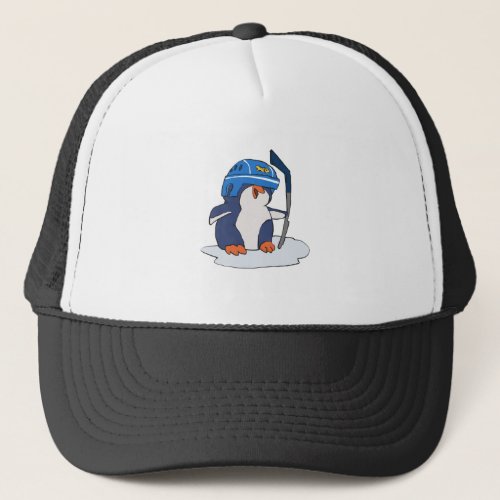 Penguin hockey player  choose background color trucker hat