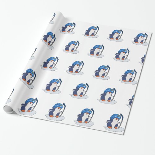 Penguin hockey player  choose background color wrapping paper