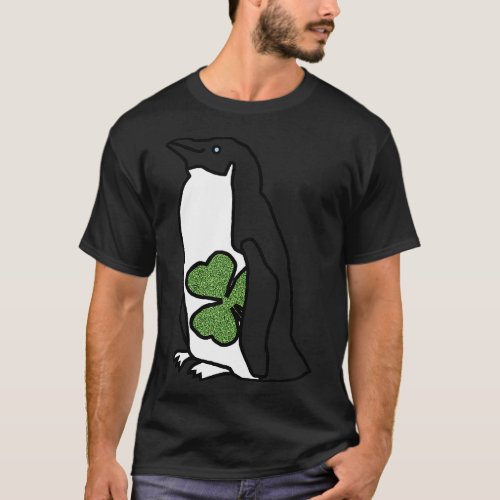 Penguin Holding Shamrock on St Patricks Day T_Shirt