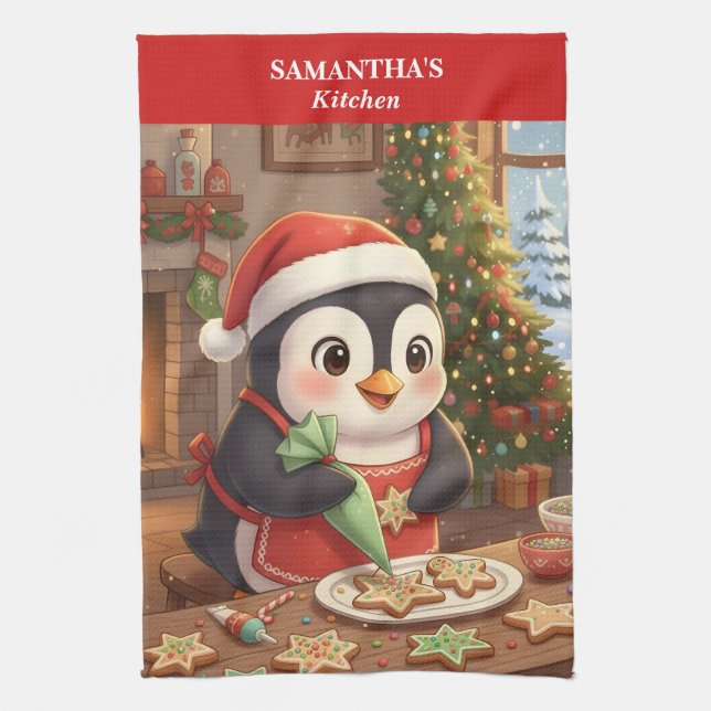 Penguin Holiday Baking Kitchen Towel (Vertical)