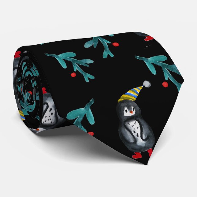 Penguin Holidays Mood  Neck Tie (Rolled)