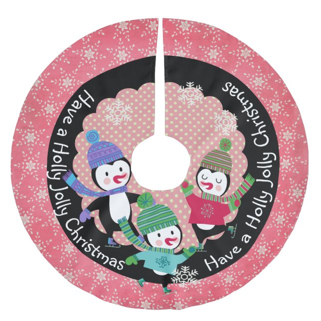 Penguin Holly Jolly Christmas 3 Holiday Tree Skirt (Front)