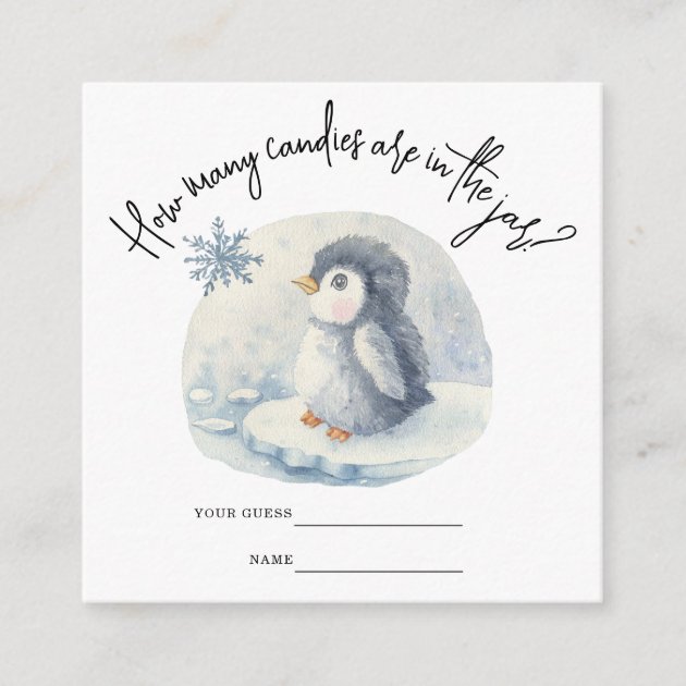 Penguin - How many candies baby shower game Enclosure Card
