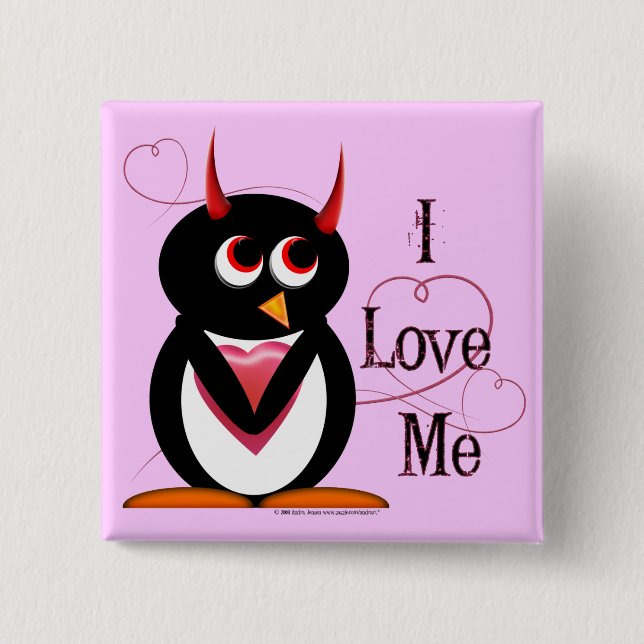 Penguin I LOVE ME Bling Pinback Button (Front)