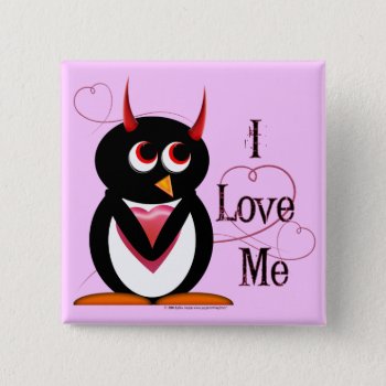 Penguin I Love Me Bling Pinback Button by audrart at Zazzle