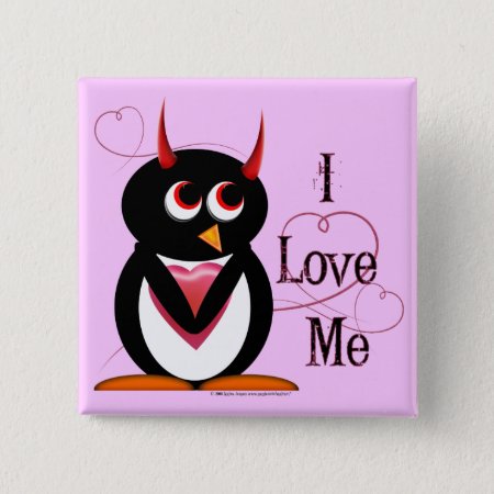 Penguin I Love Me Bling Pinback Button