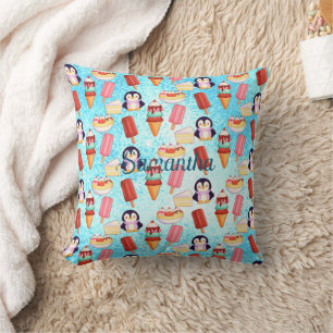 Penguin Ice Cream Sweets Throw Pillow