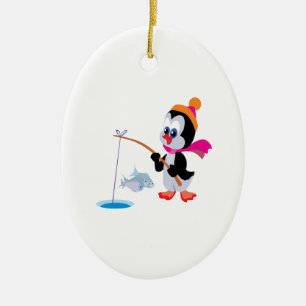Penguin Ice Fishing 2 Ceramic Ornament