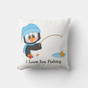 Penguin Ice Fishing Throw Pillow