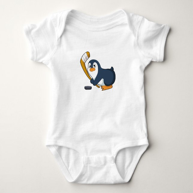Penguin Ice hockey Ice hockey stick Baby Bodysuit (Front)