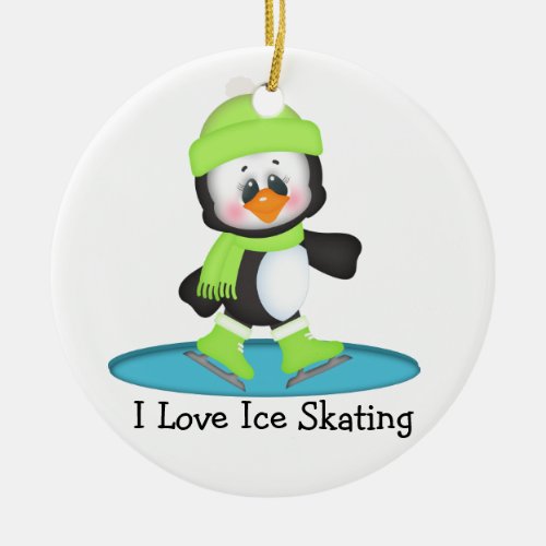 Penguin Ice Skating Ceramic Ornament