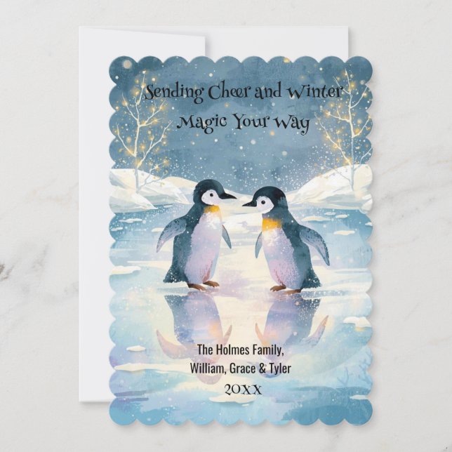 Penguin Ice Skating Christmas Card (Front)