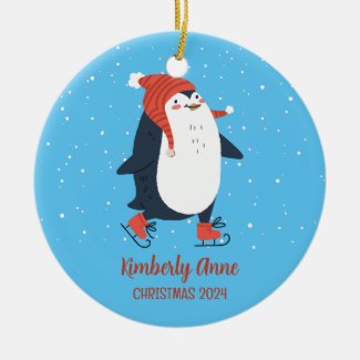 Penguin Ice Skating Christmas Snowy Winter Holiday