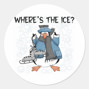 Penguin Ice Skating Classic Round Sticker