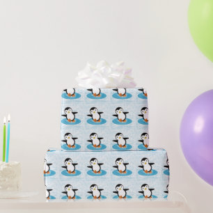 Penguin ice skating in the snow wrapping paper