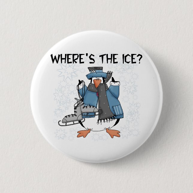 Penguin Ice Skating Pinback Button (Front)
