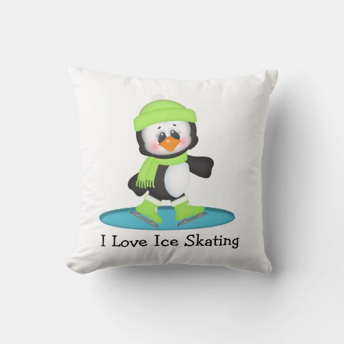 Penguin Ice Skating Throw Pillow