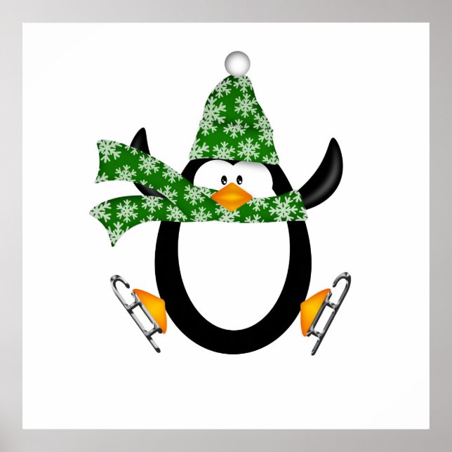 Penguin Ice Skating with Hat and Scarf Bag Poster (Front)