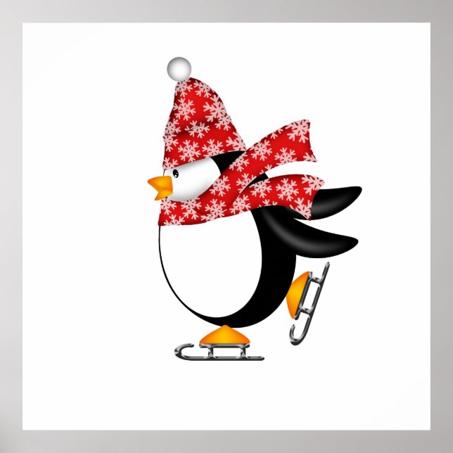 Penguin Ice Skating with Hat and Scarf Bag Poster (Front)
