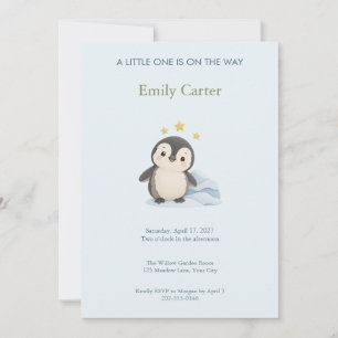 Penguin Icy Stars Baby Shower Invitation