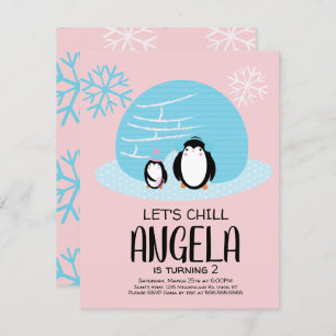 Penguin Igloo Snowflakes Winter Birthday Invitation
