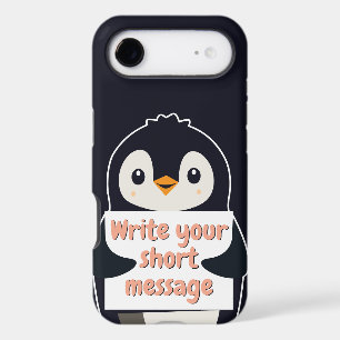 Penguin illustration holding customizable sign iPhone 17 air case