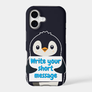 Penguin illustration holding customizable sign iPhone 17 case