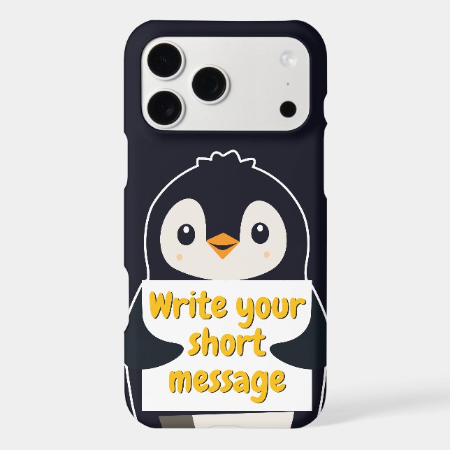 Penguin illustration holding customizable sign iPhone case (Back)
