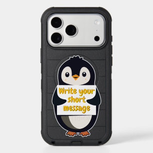 Penguin illustration holding customizable sign iPhone 17 pro max case