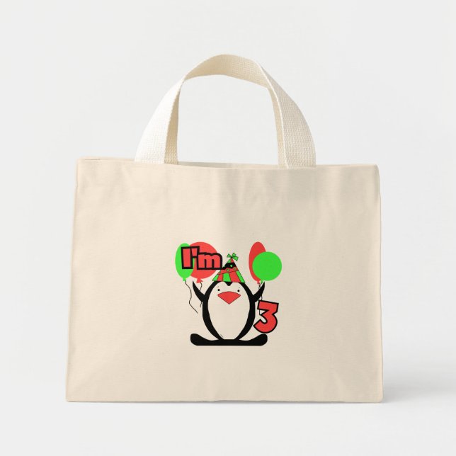 Penguin I'm 3 Birthday Tshirts and Gifts Mini Tote Bag (Front)