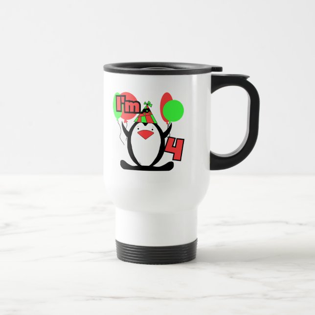 Penguin I'm 4 Birthday T shirts and Gifts Travel Mug (Right)