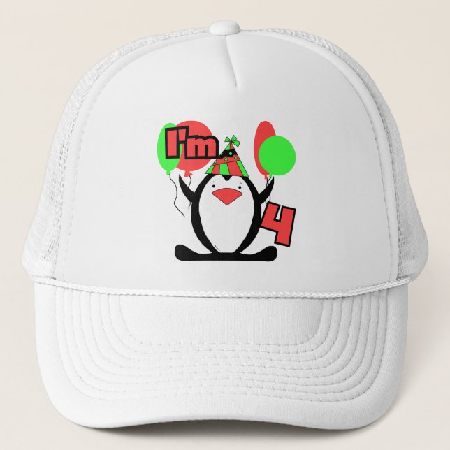 Penguin I'm 4 Birthday T shirts and Gifts Trucker Hat (Front)