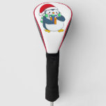 Penguin in a Christmas hat with a gift  Golf Head Cover