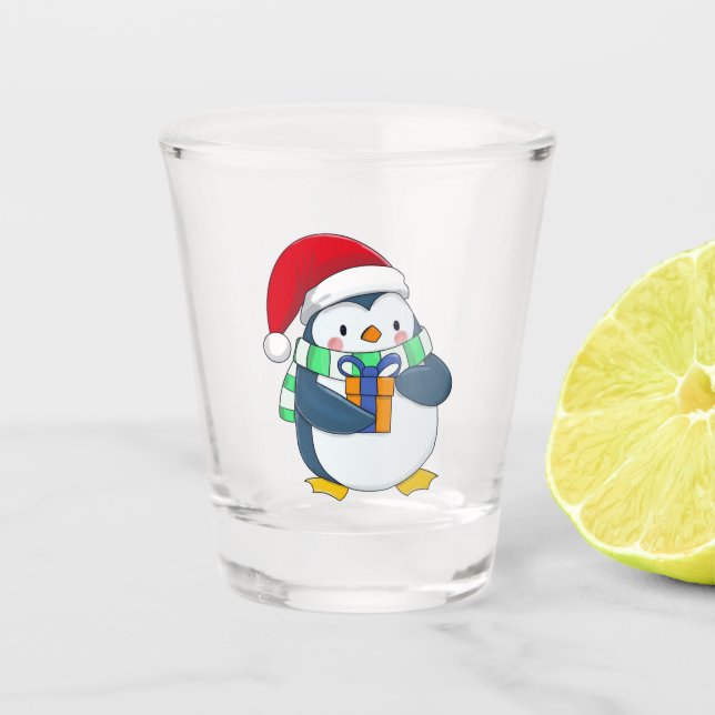 Penguin in a Christmas Hat with Gift Shot Glass (Front)