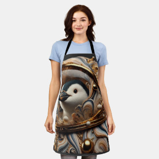  Penguin in a Cosmic Art Suit" Apron