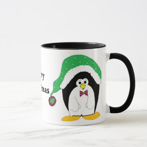 Penguin in a Green Christmas Hat Mug