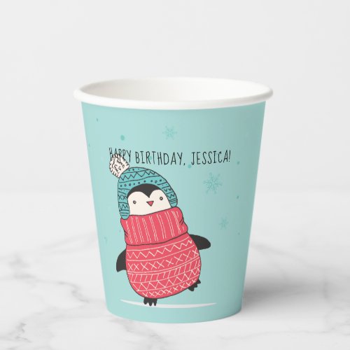 Penguin in a Sweater Personalized Christmas Paper  Paper Cups