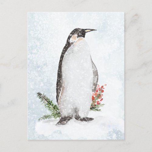 Penguin In An Icy Snowy Winter Scene Holiday Postcard