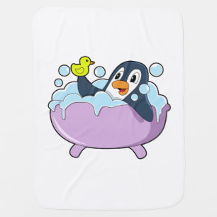 Penguin in Bathtub with Duck Baby Blanket